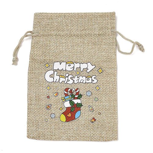 Christmas Printed Burlap Packing Pouches Drawstring Bags ABAG-Q053-02A-04-1