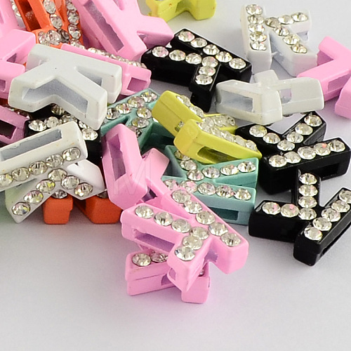 Mixed Color Zinc Alloy Grade A Rhinestone Letter Slide Charms ALRI-S130-K-1