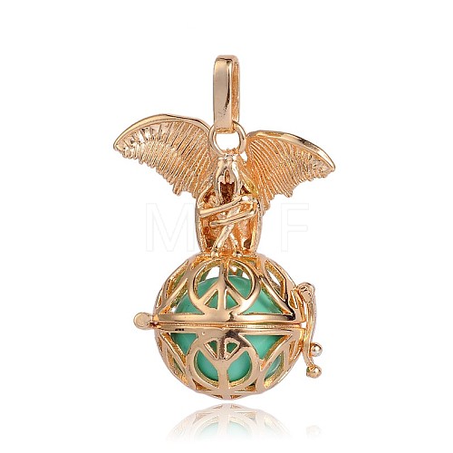 Golden Plated Brass Hollow Round Cage Pendants KK-J252-03G-1