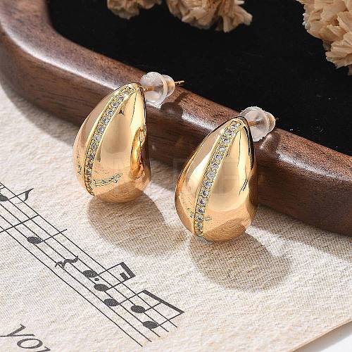 Teardrop Brass Micro Pave Clear Cubic Zirconia Stud Earrings EJEW-K286-07G-03-1