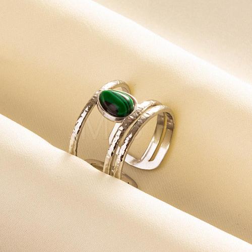 Teardrop Natural Malachite Finger Rings QT3031-2-1