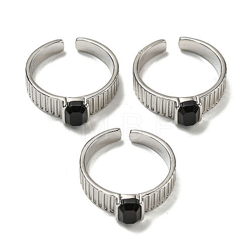 Natural Black Agate Adjustable Rings RJEW-K269-12P-05-1