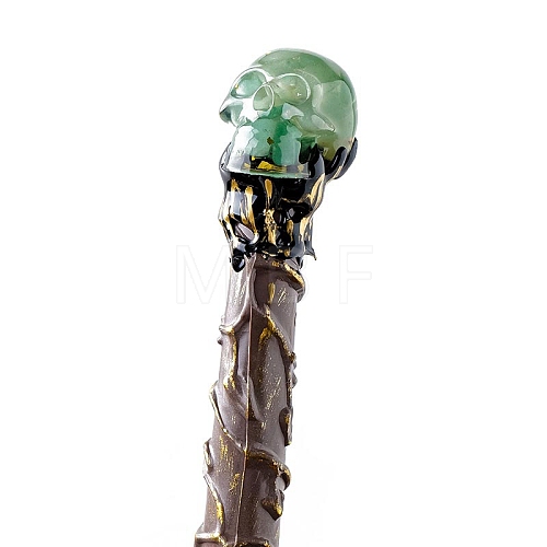 Skull Natural Aventurine Magic Wand with Resin Stick PW-WG2DDC6-06-1