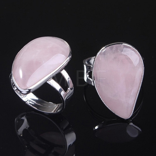 Teardrop Natural Rose Quartz Adjustable Rings PW-WG1EE83-02-1