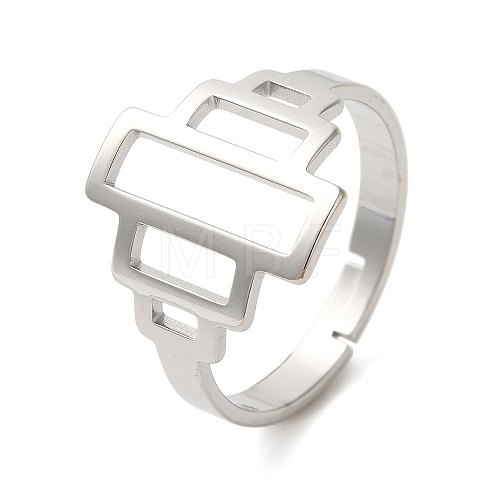 Non-Tarnish Hollow Rectangle 304 Stainless Steel Adjustable Rings for Women RJEW-N048-01P-1