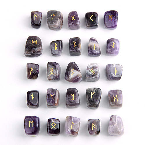 Viking Runes Engraved Tumbled Natural Amethyst Rune Stones PW-WG56DA1-03-1