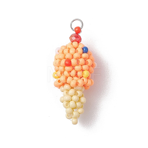 Glass Seed Beaded Ice Cream Pendants PALLOY-MZ00550-03-1