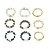3 Pcs Natural Gemstone & Cultured Freshwater Pearl & Brass Beaded Stretch Ring Set RJEW-JR01084-3