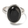 Natural Obsidian Oval Adjustable Rings RJEW-K371-07S-24-3