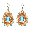 Teardrop Seed Beads & Glass Woven Dangle Earrings EJEW-MZ00682-02-3