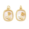 Brass Micro Pave Clear Cubic Zirconia with White Shell Pendants CU-CBA9482-02G-02-1
