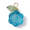 Transparent Glass Flower with Acrylic Leaf Pendant PALLOY-JF02258-2