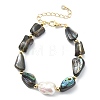 Natural Abalone Shell & Cultured Freshwater Pearl Beaded Bracelets BJEW-JB13605-2