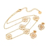 304 Stainless Steel with Resin Flower Link Chain Necklaces & Stud Earrings SJEW-Z005-02G-01-4