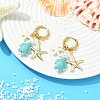 Tortoise Starfish Synthetic Turquoise & Shell Pearl Hoop Earrings EJEW-JE07149-1