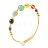 Chakra Herringbone Wire-Wrapped Gemstone Brass Cuff Bangles BJEW-JB14035-3