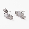 Brass Micro Pave Clear Cubic Zirconia Stud Earrings EJEW-C502-01P-1