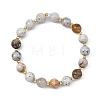Natural Dendritic Opal & Brass Spacer Beads Beaded Stretch Bracelets for Women BJEW-JB14072-3