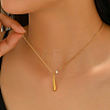 Stainless Steel Long Teardrop Pendant Necklaces with Clear Cubic Zirconia for Women RW9771-4