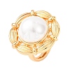 Adjustable Brass with ABS Plastic Pearl Cuff Rings RJEW-G368-07G-4