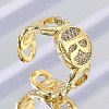 Brass Micro Pave Clear Cubic Zirconia Open Cuff Rings for Women RJEW-K289-02G-R-1