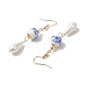 Round with Flower Pattern Porcelain Ceramic Dangle Earrings EJEW-JE06347-01-4