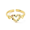 Colorful Cubic Zirconia Double Heart Open Cuff Ring RJEW-C061-02G-2