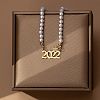 Alloy Crown Birth Year Pendant Imitation Pearl Round White Beaded Necklaces for Women FS-WG173C9-19-1