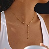 304 Stainless Steel Pave Clear Cubic Zirconia Flat Round Wavy Bar Link Chain Lariat Y Necklaces for Women NJEW-G200-01G-1
