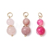 3Pcs 3 Styles Natural Rose Quartz & Dyed Striped Agate/Banded Agate Round Beaded Pendants PALLOY-JF04701-05-1
