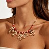Boho Alloy Coral Shape Pendant Bib Necklaces with Resin Beads for Women WG3C14A-02-2