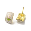 Flower Alloy Enamel Half Hoop Stud Earrings for Women EJEW-K282-01G-2