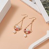 Natural Pearl & Glass Teardrop with Flower Dangle Earrings EJEW-TA00222-04-3