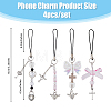 Acrylic Bowknot Heart Pearl Mobile Straps HJEW-PH01890-2