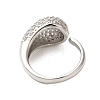 Teardrop Brass Micro Pave Clear Cubic Zirconia Open Cuff Rings for Women RJEW-A046-07P-3