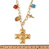 Religion 304 Stainless Steel Textured Cross and Resin Imitattion Turquoise Square Pendant Necklaces for Women LS-NJEW-F380-01G-4