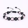 Adjustable Natural Round Rose Quartz Braided Bead Bracelets for Women Men DE0443-3-1