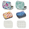 4Pcs 4 Colors Frosted Printed Tinplate Trinket Storage Boxes with Hinged Lid CON-AR0001-14-1