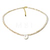 Natural White Shell Letter Faceted Glass Beaded Necklaces with 304 Stainless Steel End Chains SS7282-14-1