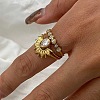 304 Stainless Steel Micro Pave Cubic Zirconia Cuff Finger Rings for Women BI8834-2