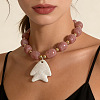 Bohemian Natural Lava Rock Fish Shaped Pendant Resin Barrel Beaded Necklaces with Alloy End Chains for Women WGF8885-01-2