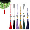 6Pcs 6 Colors Polyester & Platinum Zinc Alloy & Glass Pendant Decorations HJEW-DR0001-17-1