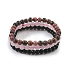 3Pcs 3 Style Natural Rhodonite & Black Agate & Rose Quartz Round Beaded Stretch Bracelets Set PW23030761414-4