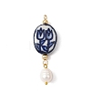 Blue and White Tulip Pattern Oval Porcelain Pendants PALLOY-JF04709-1