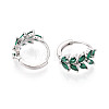 Brass Micro Pave Cubic Zirconia Leaf Hoop Earrings EJEW-T048-41C-P-2