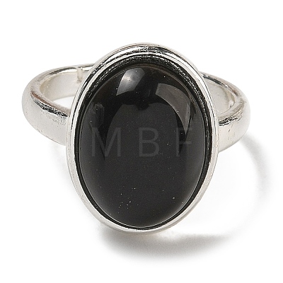 Natural Obsidian Oval Adjustable Rings RJEW-K371-07S-24-1