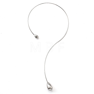 304 Stainless Steel Teardrop Pendant Open Cuff Necklaces for Women NJEW-R003-02P-02-1