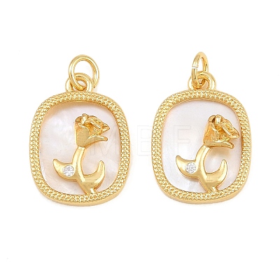 Brass Micro Pave Clear Cubic Zirconia with White Shell Pendants CU-CBA9482-02G-02-1