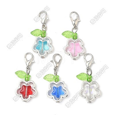Star Alloy & Glass Pendant Decorations HJEW-JM03274-02-S-1