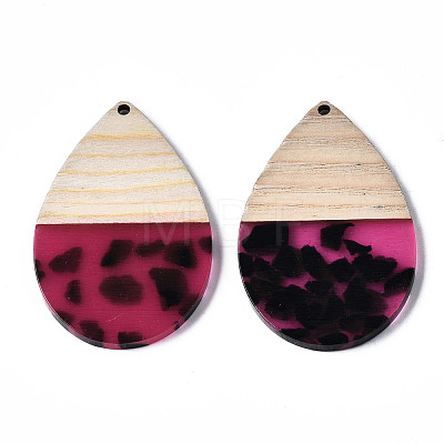 Transparent Resin & Walnut Wood Pendants RESI-T035-29B-1